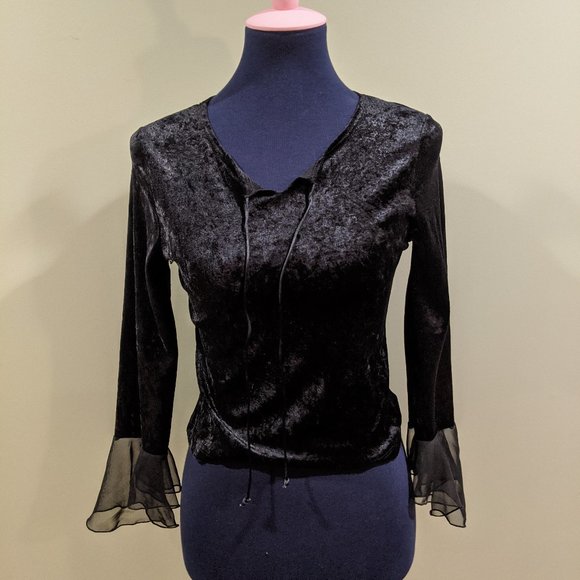 Amy Byer Black Velvet Top with Chiffon Sleeves - Picture 1 of 5